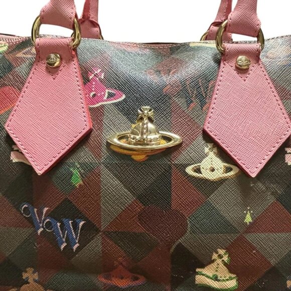 VIVIENNE WESTWOOD Hand Tote Bag PVC Brown pink Multicolor Orb from Japan - Picture 11 of 14